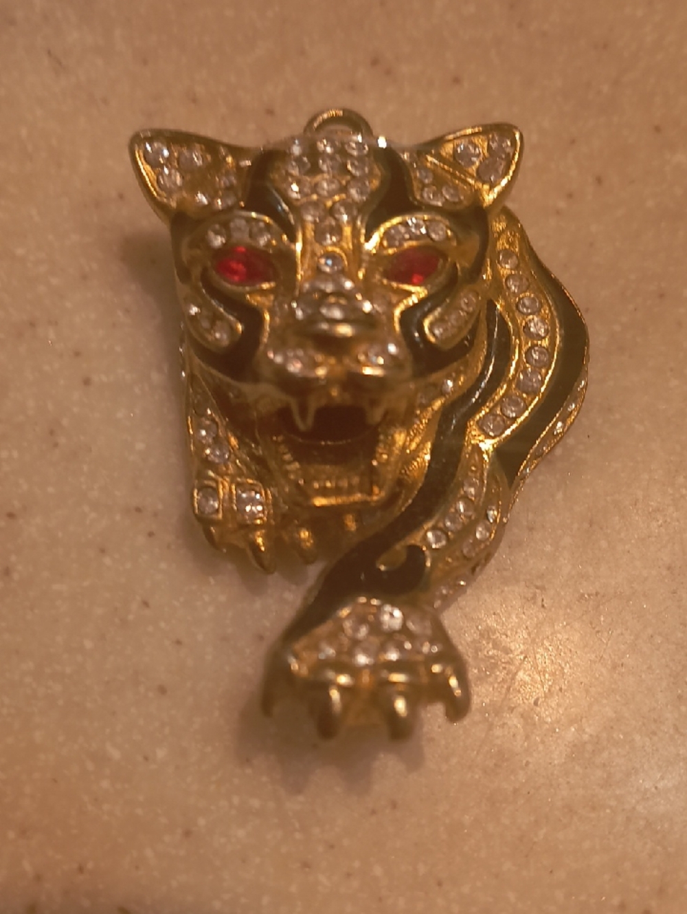 Gold-Tone Panther Brooch with Red Crystal Eyes